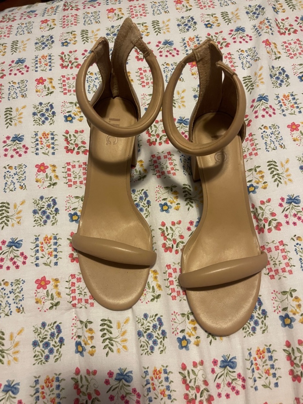 INC Women’s Ankle Strap Block Heel Sandals - Nude